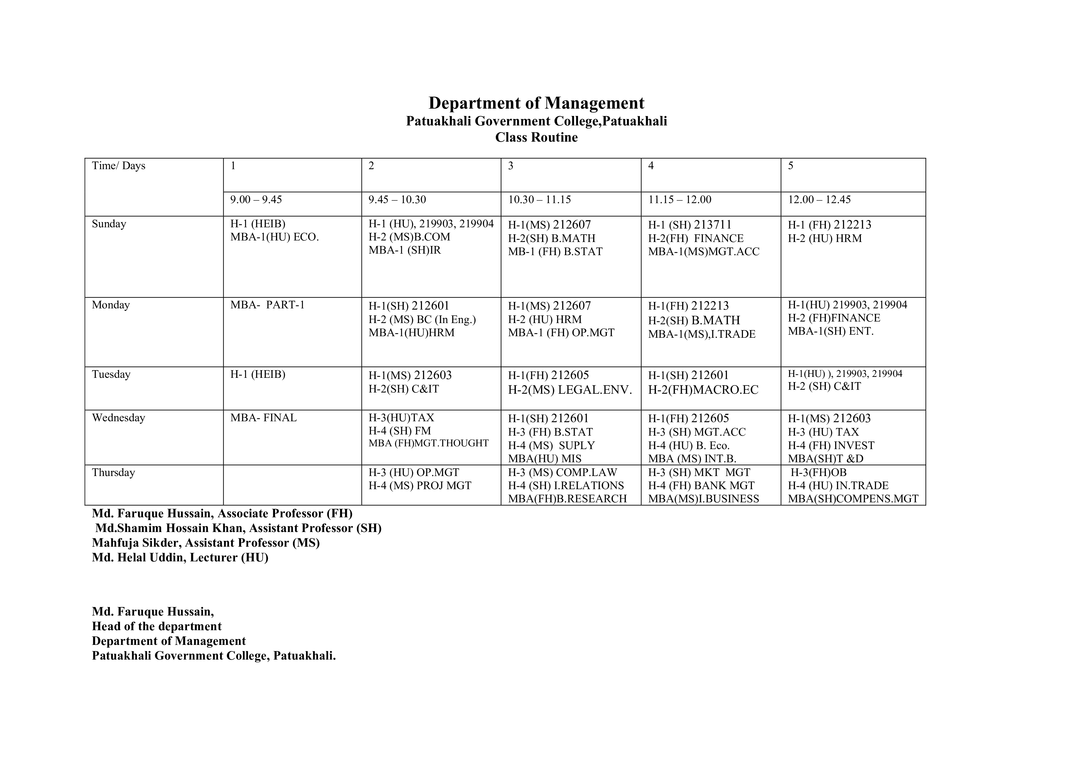 New Class Routine